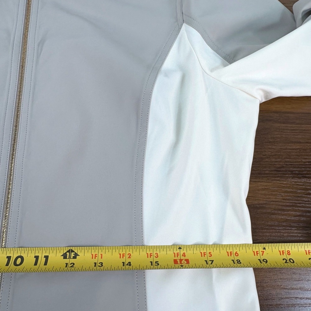 St John Womens Large Grey Cream Colorblock Full Zip Mock Neck Jacket L Sporty - Picture 10 of 12